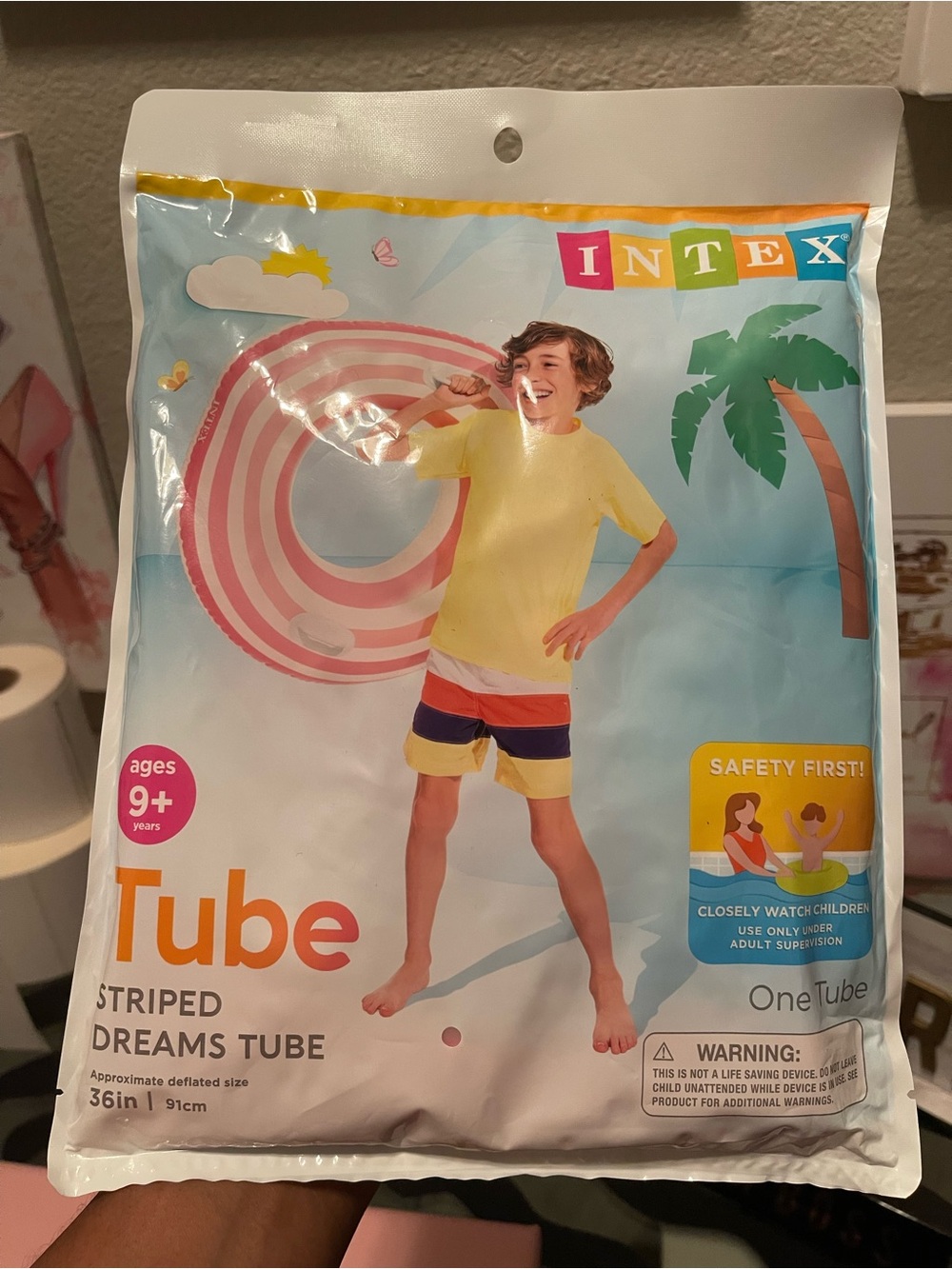 Intex Striped Dream Tube swim- Pink & White ages 9 + NEW